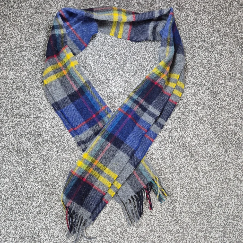 J.Crew by Moon Merino Wool Scarf Unisex Tartan Plaid Woven‎ in England Fringe